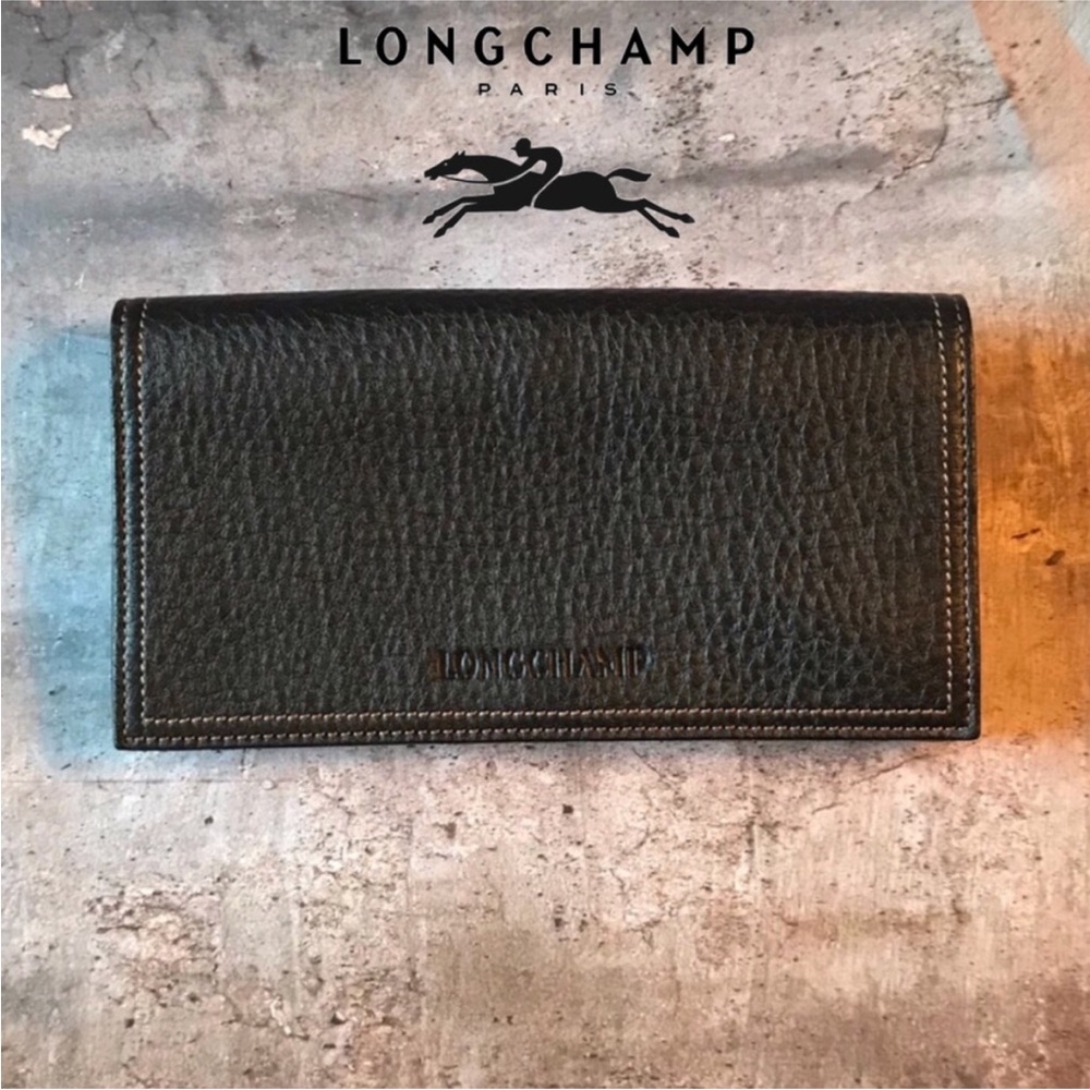 Longchamp Black Pebbled Leather Card & Key Holder